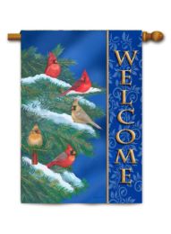 Outdoor Decorative House Flag - Cardinal Welcome