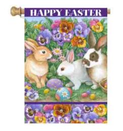 Bunnies & Eggs Easter Holiday Decorative House Flag