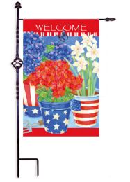 Patriotic Floral Welcome Red White & Blue Garden Flag