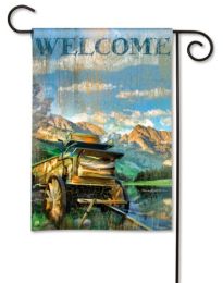 Old Wagon "Welcome" & Mountains Summer Garden Flag