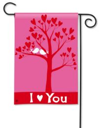I Love You Valentines Day Doves in Tree Pink Garden Flag