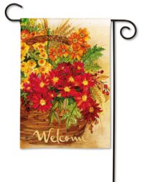 Glorious Mums in Basket "Welcome" Fall Flowers Garden Flag