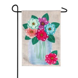 Polka Dot Floral Mason Jar Garden Applique Flag â€“ 12.5 x 18