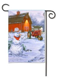 Outdoor Decorative Garden or House Flag - Tractor Snowman (Flag size: 12.5" x 18")
