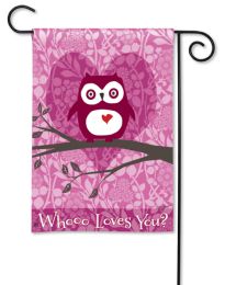Who Loves You Valentine's Owl Garden or House Flag (Flag size: 12.5" x 18")