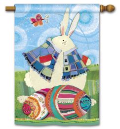 Funny Bunny Easter Spring Holiday Flag and Doormat Collection (Select Flag or Doormat: 28" x 40")