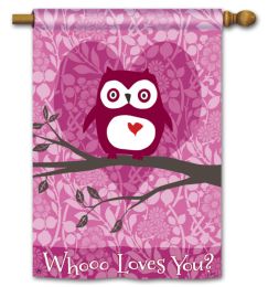 Who Loves You Valentine's Owl Garden or House Flag (Flag size: 28" x 40")