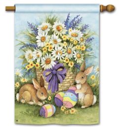 Easter Bunnies Spring Seasonal Flag and Mat Collection (Select Flag or Doormat: 28" x 40")