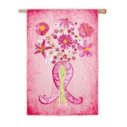 Pink Ribbon Cancer Spring Flowers Seasonal Garden Flag