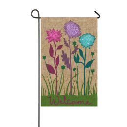 Decorative Burlap Garden Flag - Welcome Flower