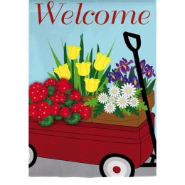 Red Wagon Garden Applique Flag - 12.5 x 18