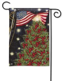 Patriotic Christmas Tree & Flag Winter Holiday Garden Flag