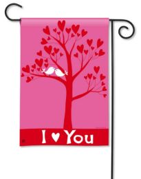 I Love You Valentines Day Doves in Tree Pink Garden Flag