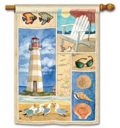 Coastal Collage Summer Beach & Lighthouse Standard Flag