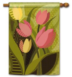 Tulips on Green Double Sided Spring Standard House Flag