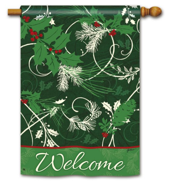 Christmas Scrolls Winter Holiday Mistletoe Garden Flag