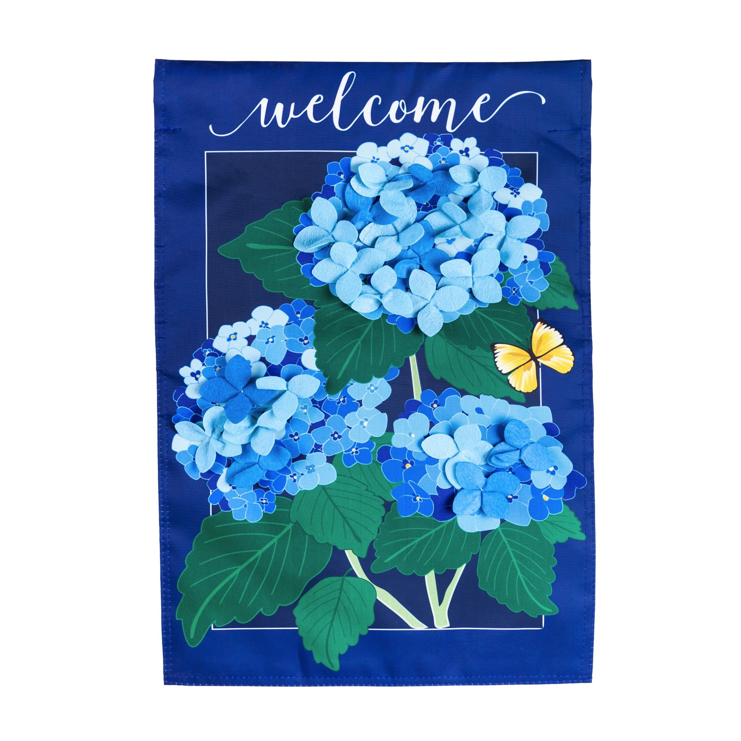 Hydrangea4937　0602 Hydrangea Blossoms Garden Applique Flag - 12.5 x 18