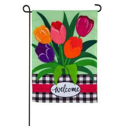 Welcome Spring Tulips Garden Applique Flag - 12.5 x 18