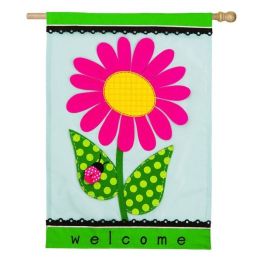 Welcome Daisy House Applique Flag - 28 x 44