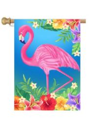 Flamingo Floral Spring Seasonal Decorative Garden or House Flag (Flag size: 28" x 40")