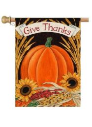 Outdoor Decorative Garden or House Flag - Give Thanks Pumpkin (Flag size: 28" x 40")