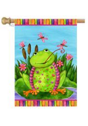 Happy Frog Spring Seasonal Decorative Flag & Mat Collection (Select Flag or Doormat: 28" x 40")