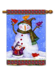 Outdoor Decorative Garden or House Flag - Snowman with Birds (Flag size: 28" x 40")