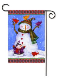 Outdoor Decorative Garden or House Flag - Snowman with Birds (Flag size: 12.5" x 18")