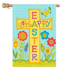 Happy Easter Cross Spring Holiday Garden or House Flag (Flag size: 28" x 40")