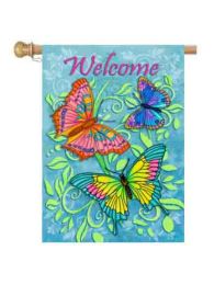 Welcome Butterflies Spring Seasonal Garden - House Flag & Doormat (Select Flag or Doormat: 28" x 40")
