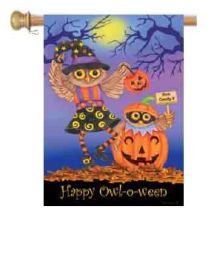 Outdoor Decorative Garden or House Flag - Halloween Owls (Flag size: 28" x 40")