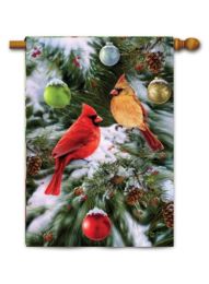 Decorative House & Garden Flag or Doormat - Cardinals & Ornaments (Select Flag or Doormat: 28" x 40")