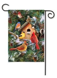 Decorative House & Garden Flag or Doormat - Pine Tree Birds (Select Flag or Doormat: 12.5" x 18")