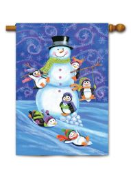 Outdoor Decorative Garden or House Flag - Snowman Penguins (Flag size: 28" x 40")