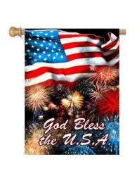 God Bless the USA Fireworks Decorative Holiday Flags (Flag size: 28" x 40")
