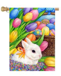 Bunny & Basket Easter Holiday Garden & House Flag (Flag size: 28" x 40")