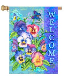 Welcome Pansies Spring Garden & House Flag or Doormat (Select Flag or Doormat: 28" x 40")