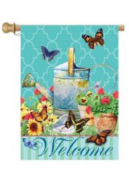 Watering Can Butterflies Spring Seasonal Flags & Doormat (Select Flag or Doormat: 28" x 40")