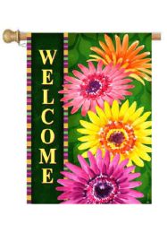 Welcome Gerberas Spring Seasonal Decorative Flag & Mat Collection (Select Flag or Doormat: 28" x 40")