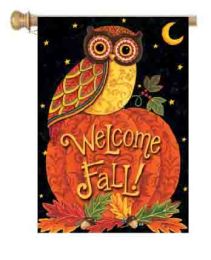 Decorative House Flag or Doormat - Fall Owl (Select Flag or Doormat: 28" x 40")