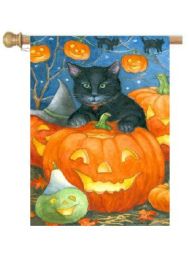 Outdoor Decorative Garden or House Flag - Black Cat Pumpkin (Flag size: 28" x 40")