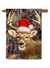 Outdoor Decorative Garden or House Flag - Deer Santa (Flag size: 28" x 40")