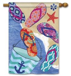 Flip Flop Summer Seasonal Decorative Flags or Floor Mat (Select Flag or Doormat: 28" x 40")