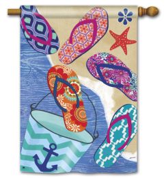 Flip Flop Summer Seasonal Decorative Flags or Floor Mat (Select Flag or Doormat: 28" x 40")