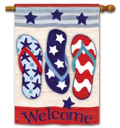 Patriotic Flip Flop Summer Holiday Flag & Mat Set (Select Flag or Doormat: 28" x 40")