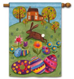 Busy Bunny Easter Holiday Decorative Flag & Mat Collection (Select Flag or Doormat: 28" x 40")