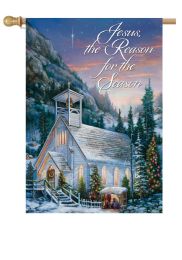 Country Church Holiday Seasonal Winter Garden or House Flag (Flag size: 28" x 40")
