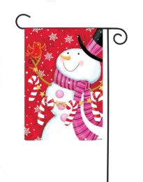 Outdoor Decorative Garden or House Flag - Pink Scarf Snowmen (Flag size: 12.5" x 18")